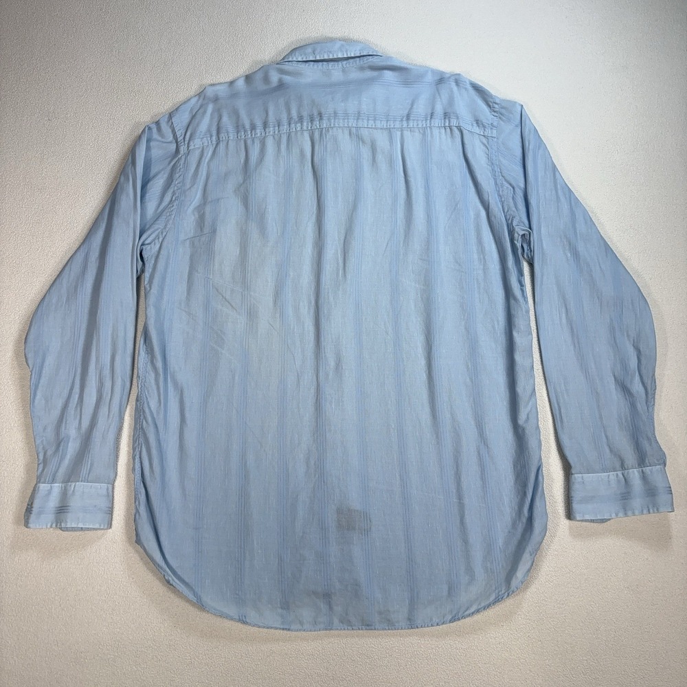 Zegna Sport Linen-Cotton Shirt Men XL Blue Stripe Pocket Made in Italy Button Up - Picture 2 of 16